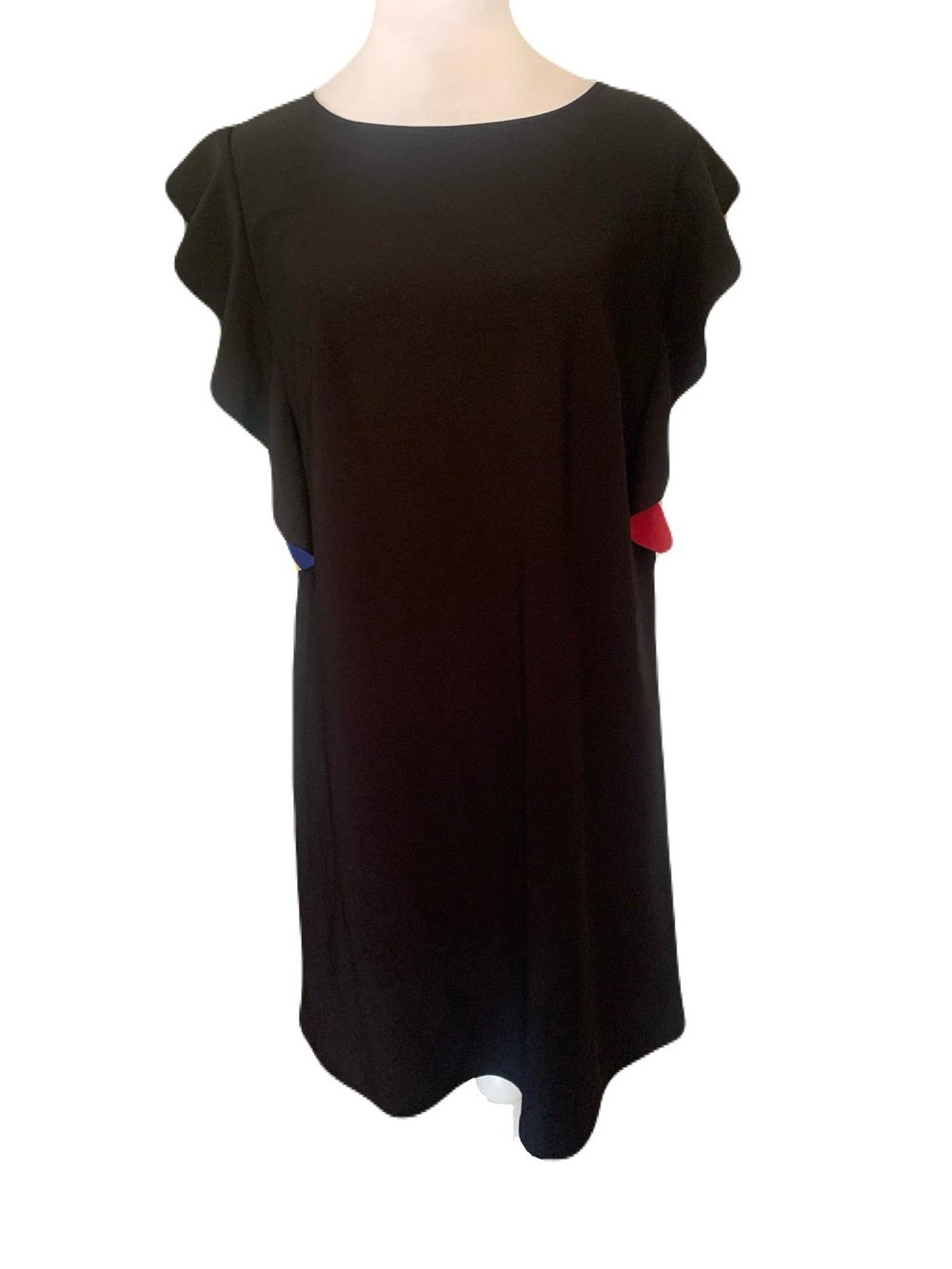 Nicole Miller Women’s 10 Black Shift Dress with Colorful Ruffle Sleeve Details